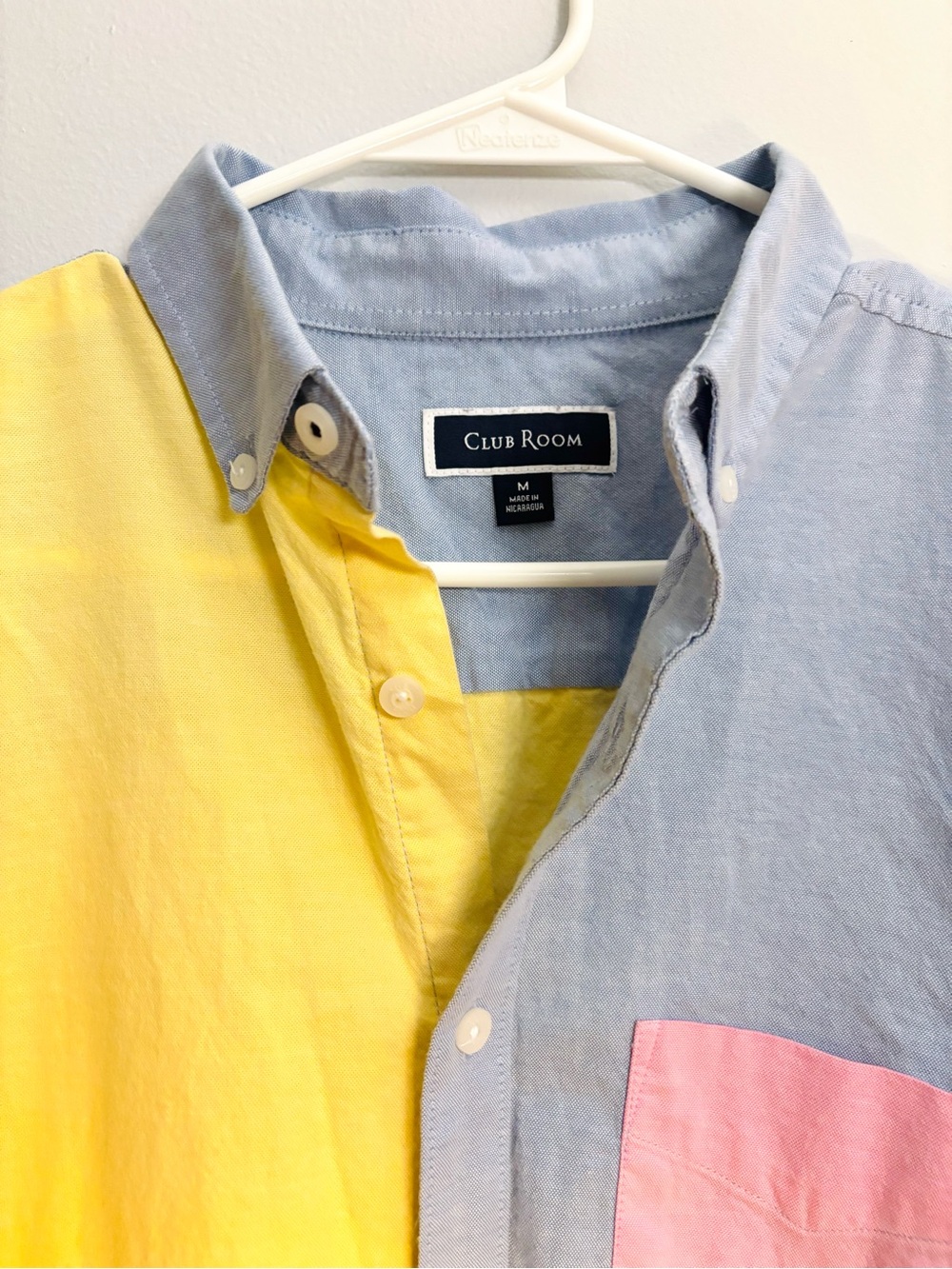 Club Room Colorblock Button-Down Shirt in Yellow, Light Blue and Pink